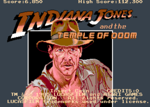 Indiana Jones and the Temple of Doom (Atari) title screen.